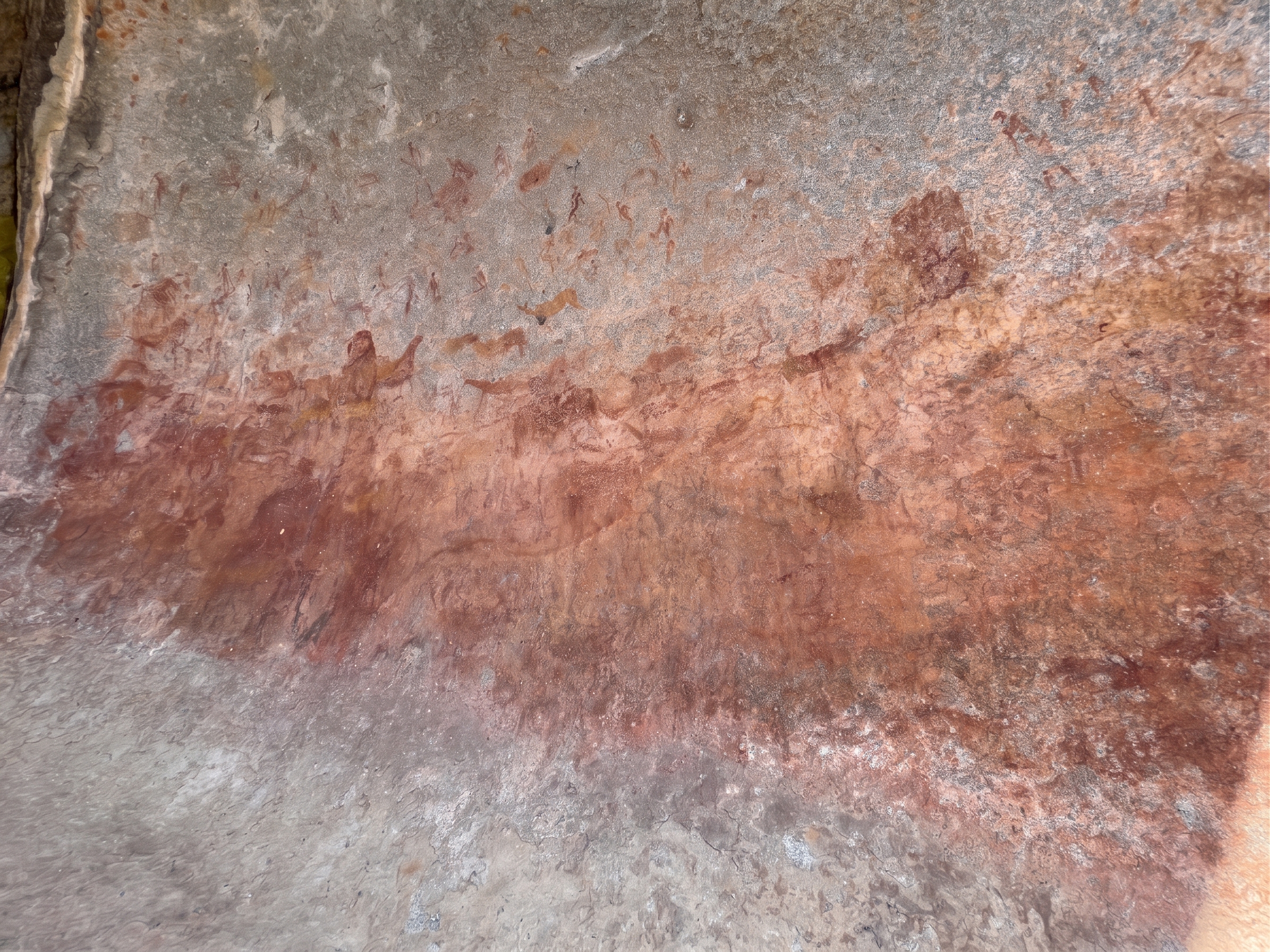 Rock art paintings in a granite shelter at Chamavara