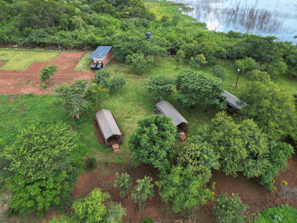 Aerial view of Glamping tents at Romelda Campsite