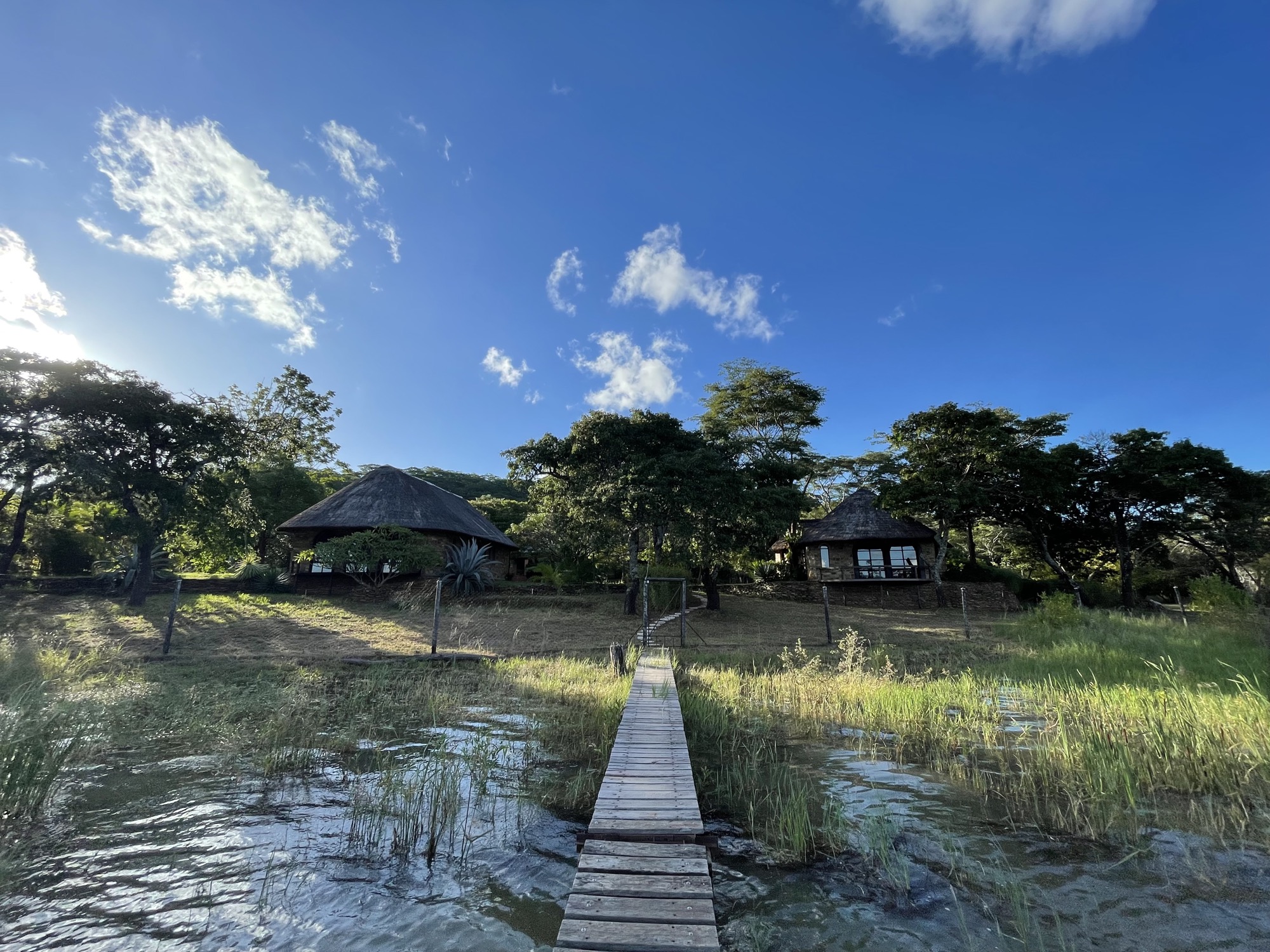MidWaters lodges viewed from the jetty on Lake Mutirikwi